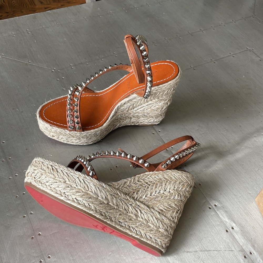 Christian Louboutin mafaldina Zeppa 120mm wedge espadrille sandal cuoio brown 39 - Picture 6 of 13